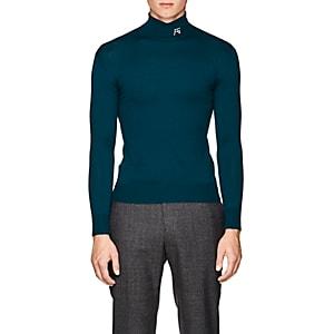Raf Simons Men's Logo Wool-blend Fitted Turtleneck Sweater-blue