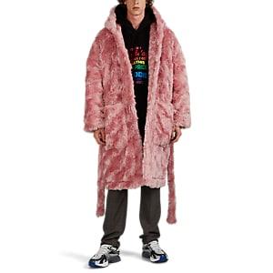 Vetements Men's Faux-fur Oversized Robe Coat - Pink