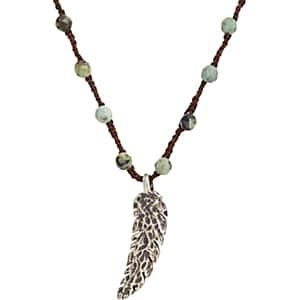 Feathered Soul Men's Feather Pendant On Turquoise Bead & Silk Cord-turquoise