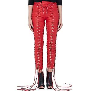 Ben Taverniti Unravel Project Women's Leather Lace-up Skinny Pants - Red
