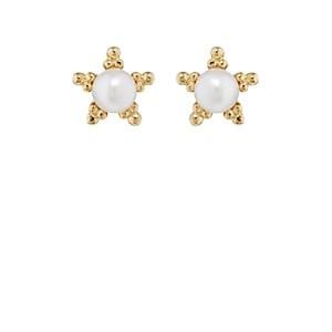 Lodagold Women's Pearl Star Stud Earrings - Pearl