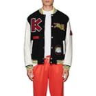 Kenzo Men's Logo-patch Wool-blend Melton Varsity Jacket-black