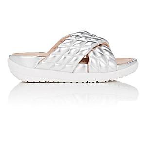 Fitflop Limited Edition Women's Quilted Metallic Leather Slide Sandals-silver