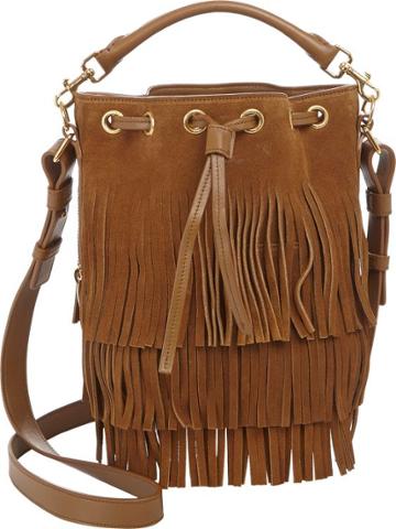 Saint Laurent Fringe Small Bucket Bag-brown