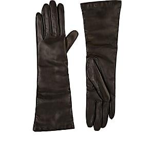 Barneys New York Women's Leather Long Gloves-black