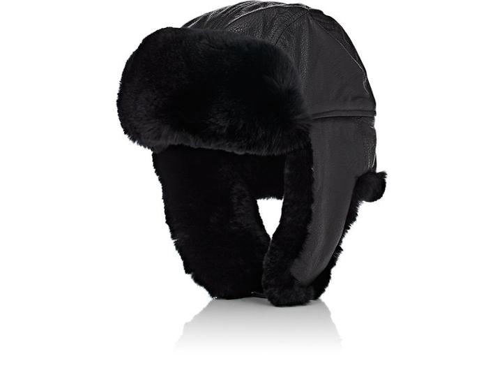Crown Cap Men's Fur-trimmed Leather Aviator Hat