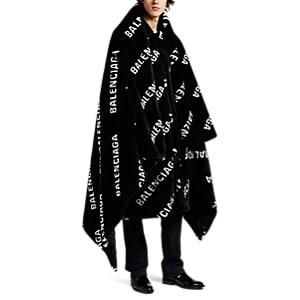 Balenciaga Men's Logo-knit Faux-fur Blanket Scarf - Black