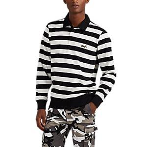 Ovadia & Sons Men's Striped Cotton Rugby Shirt - Black
