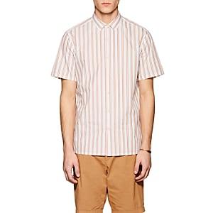 Theory Men's Murrary Striped Cotton-blend Shirt-orange