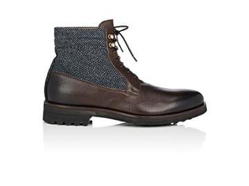 Doucal's Men's Herringbone-detailed Leather Lace-up Boots