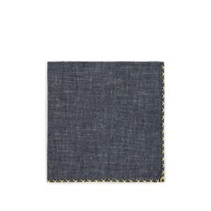 Eleventy Men's Cross-stitched Chambray Pocket Square - Yellow