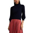 Co Women's Merino Wool Ruffled Mock-turtleneck Crop Sweater - Navy