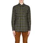 Saint Laurent Men's Plaid Cotton Flannel Oversized Western Shirt-olive
