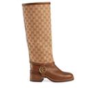 Gucci Women's Gaiter-overlay Leather Knee Boots - Beige, Tan