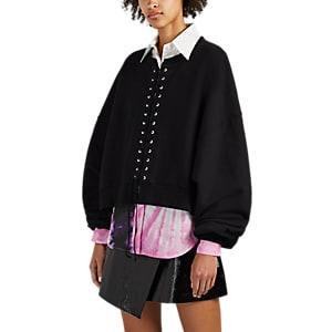 Ben Taverniti Unravel Project Women's Lace-up Cotton Terry Crop Sweatshirt - Black