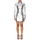 Calvin Klein 205w39nyc Women's Metallic Leather A-line Shirtdress-silver