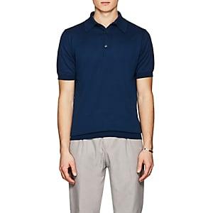 John Smedley Men's Knit Cotton Polo Shirt-dk. Blue