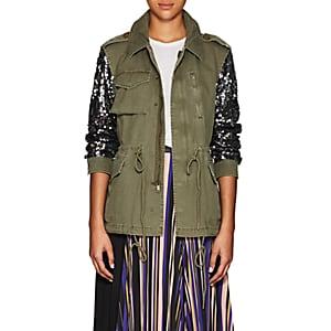 Barneys New York Women's Sequined-sleeve Cotton Twill Military Jacket-silver