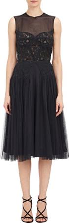 Sophia Kah Netting & Lace Dress-black