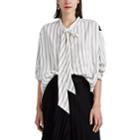 Balenciaga Women's Striped Silk Twill Tieneck Blouse - White