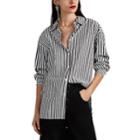 Nili Lotan Women's Noa Striped Cotton Poplin Shirt - Black Stripe