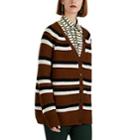 Plan C Women's Striped Rib-knit Oversized Cardigan - Brown