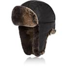 Crown Cap Men's Fur-trimmed Leather Aviator Hat-black
