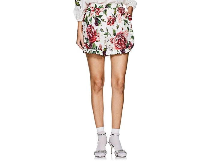 Dolce & Gabbana Women's Peony-print Matte Stretch-silk Charmeuse Shorts