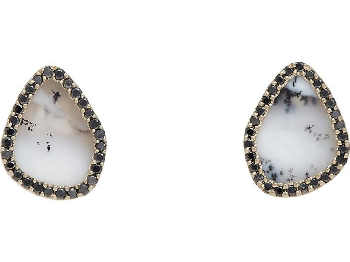 Monique Pan Women's Black Diamond & Dendritic Opal Slice Studs