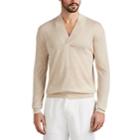 Isaia Men's Cashmere Wide-v-neck Long-sleeve Shirt - Cream