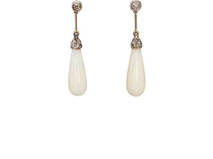 Stephanie Windsor Antiques Women's Opal & White Diamond Double-drop Earrings