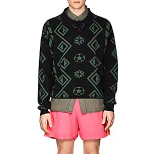 Gosha Rubchinskiy Men's Geometric-pattern Cotton Polo Sweater-green
