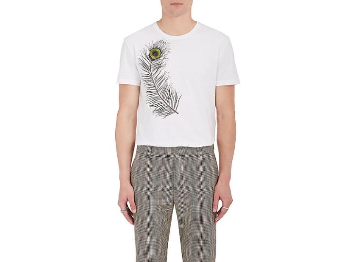 Alexander Mcqueen Men's Peacock-feather-embroidered Cotton T-shirt