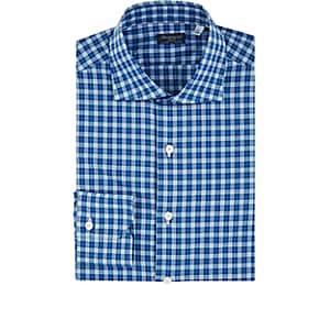 Finamore Men's Checked Cotton Poplin Shirt-navy