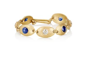 Malcolm Betts Women's White Diamond & Blue Sapphire Oval-disc-link Bracelet