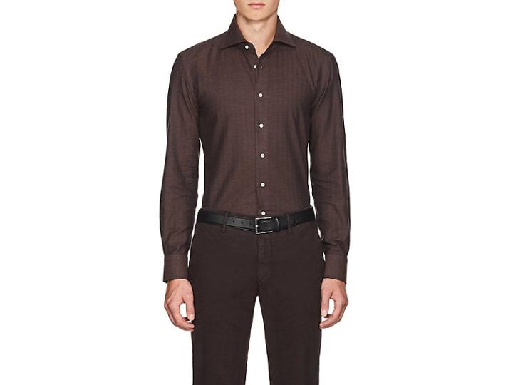 Cifonelli Men's Herringbone Cotton-wool Flannel Shirt