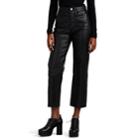 Sprwmn Women's Leather Straight Crop Pants - Black