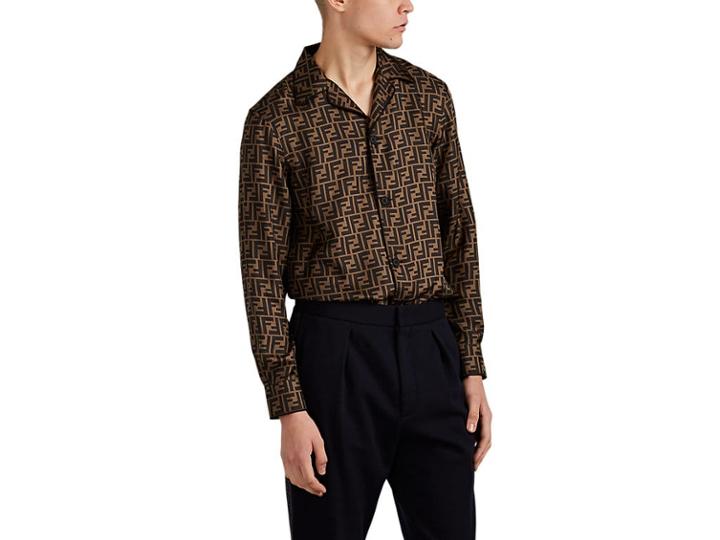 Fendi Men's Zucca-print Silk Twill Shirt