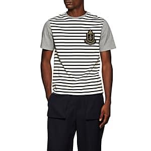J.w.anderson Men's Colorblocked-&-striped Logo Cotton T-shirt - Light Gray