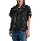 R13 Women's Studded Leather Biker Jacket - Black
