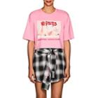 Adaptation / Born X Raised Women's Kitten-print Cotton Crop T-shirt-pink