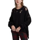 R13 Women's Distressed Cashmere Oversized Sweater - Black