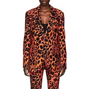 R13 Women's Leopard-print Velvet Two-button Boyfriend Blazer-orange