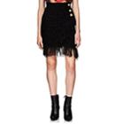 Balmain Women's Fringed Tweed Wrap Skirt - Black
