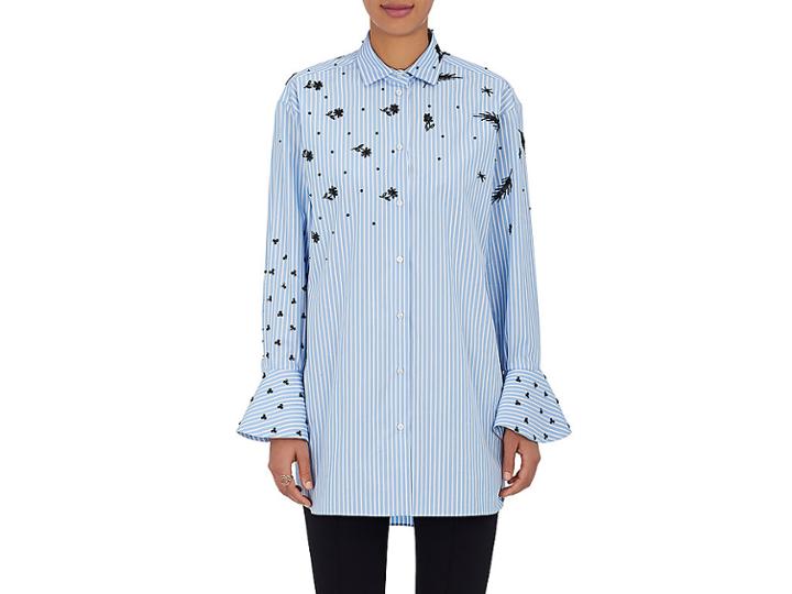 Valentino Women's Embellished Fine-striped Cotton Blouse