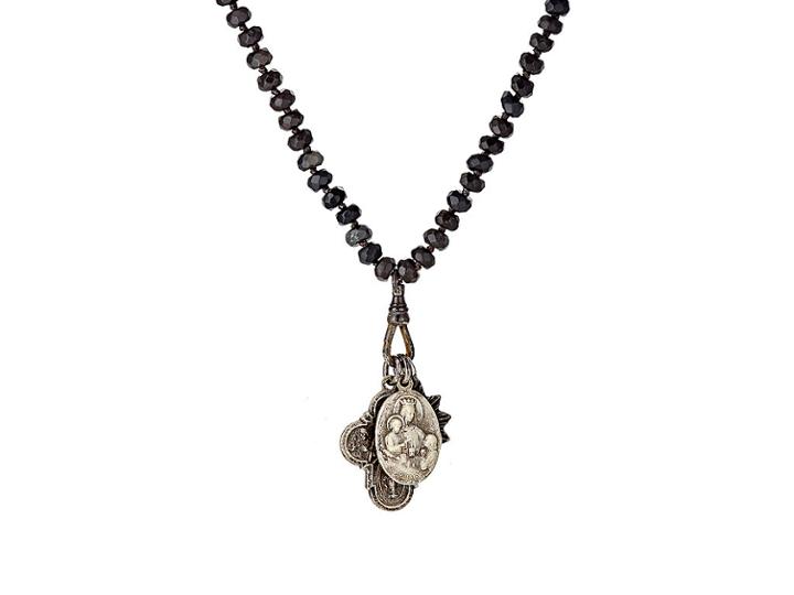 Miracle Icons Men's Onyx Rondelle & Triple-pendant Necklace