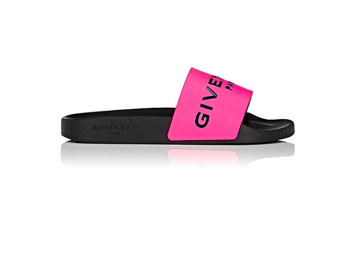 Givenchy Women's Laser-cut Logo Leather Slide Sandals