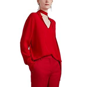 Valentino Women's Silk Crepe Tieneck Blouse - Red