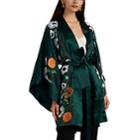 Alice Archer Women's Haven Floral-embroidered Silk Short Kimono - Green