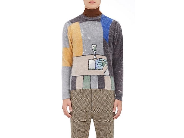 Prada Men's Still-life-painting Angora-blend Sweater